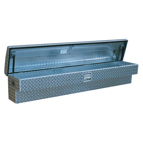 67SA – RKI Tool Box, Side Mount Single Lid Diamond Tread Silver Aluminum 68 Inch Length x 13-11/16 Inch Top/ 8 Inch B...